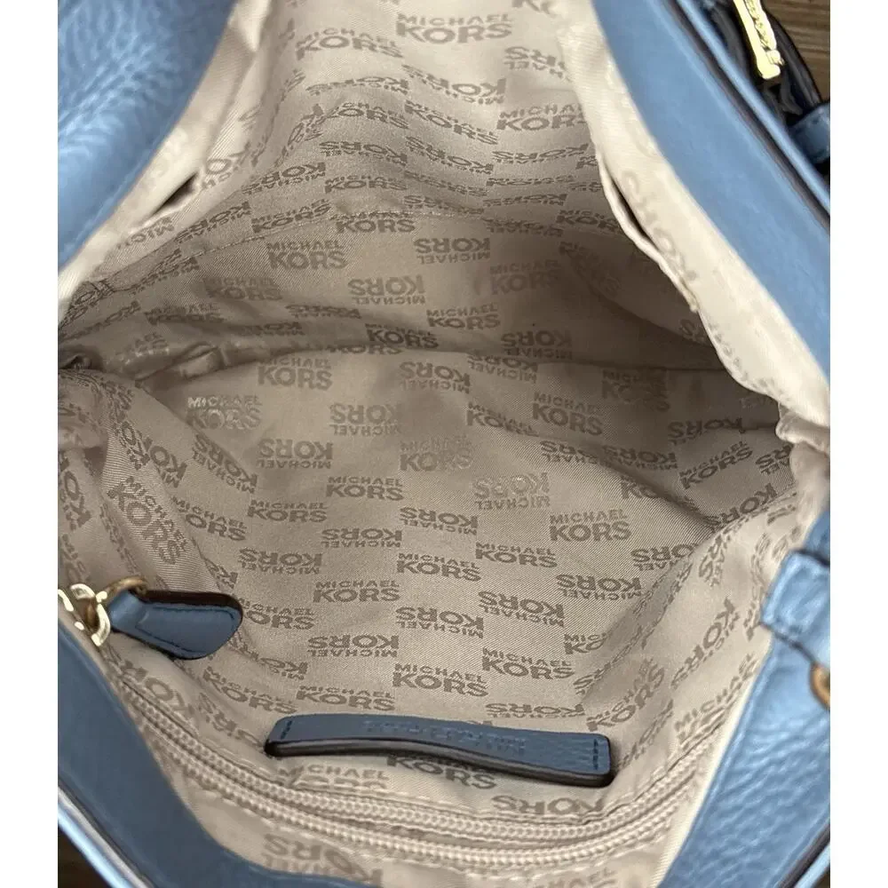 Michael Kors Hamilton Pebbled Leather Crossbody Bag Blue 11” x 10”